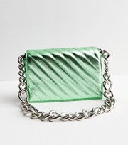 New Look Mint Green Metallic Quilted Chain Shoulder Bag
